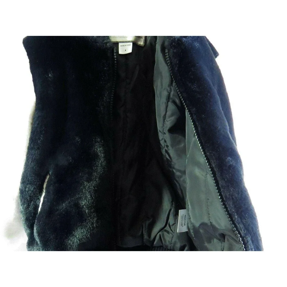 American‎ Widgeon Kids Faux Fur Varsity Bomber Jacket Black White Size 4